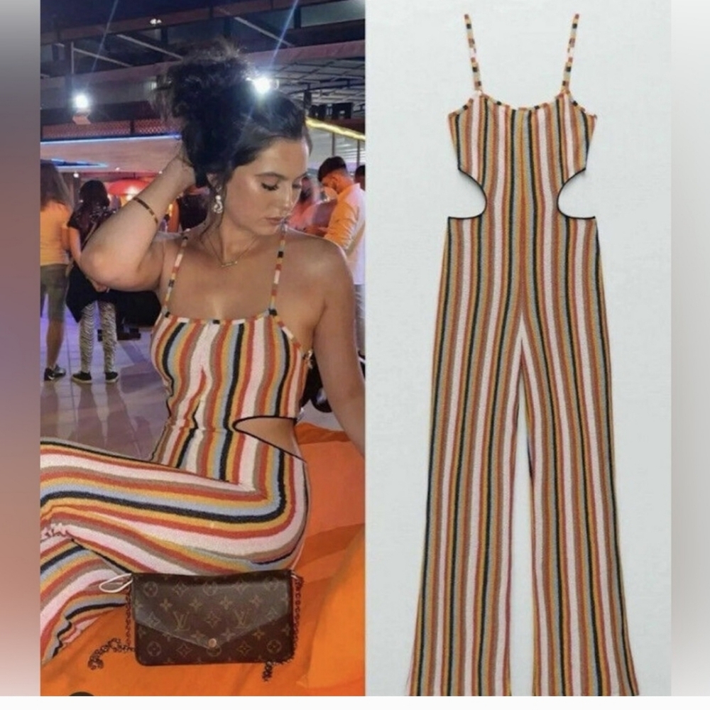 ZARA One Piece Cutout Striped Long Jumpsuit size Med 🆕